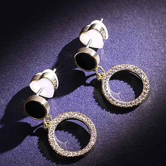 💥18k Gold Plated 4A CZ Micro Pave Round Drop Earrings, GPMB1538 - Picture 4 of 8